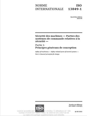 cover image of Norme internationale ISO 13849-1 : partie 1 : principes généraux de conception